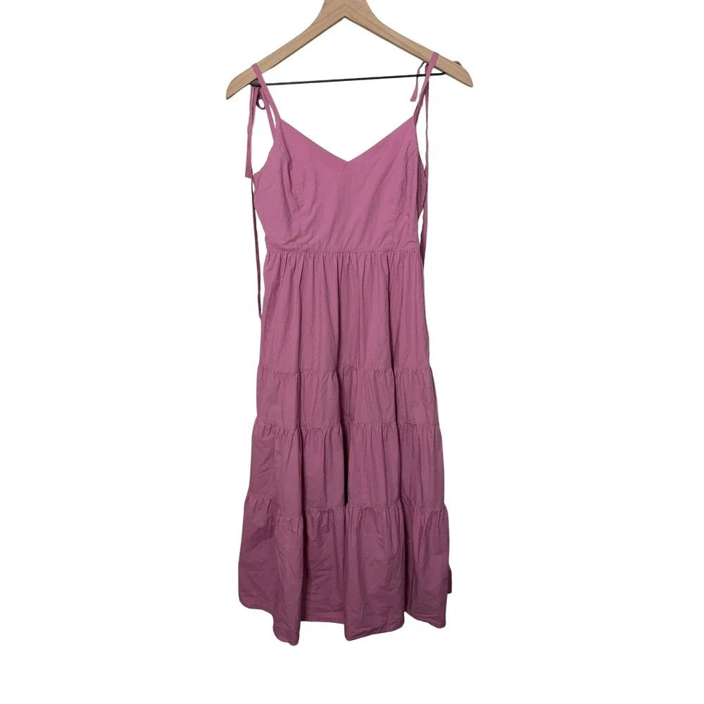 Madewell Sidonie Poplin Maxi Dress Pink Tie‎ Strap Open Back Medium Resortwear - Picture 2 of 8